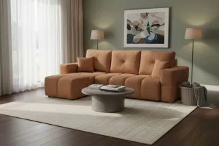 Ecksofa Schlafsofa Sofa DENISE in Stoff Centaur Rostbraun Ottomane Links