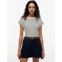Tommy Hilfiger Kurzarmshirt GOLD BTN CAP-SLV BOAT-NK TEE Baumwolle, mit goldfarbenen Knöpfen