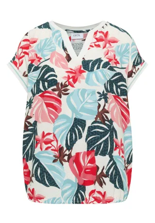 CECIL - Bluse mit Split Neck und Printmix light alabaster white - Gr. - M