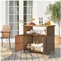 Outsunny Servierwagen mit FSC Eukalyptusholz-Arbeitsplatte, Ablagefach, Rollen, Seitengriff, (Barwagen, 1 St., Küchenwagen), für Garten Pool Veranda 95 x 54 x 84 cm