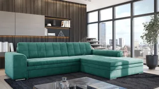 Ecksofa Schlafsofa Sofa LUSAKA in Stoff Fresh Meeresgrün Ottomane Rechts