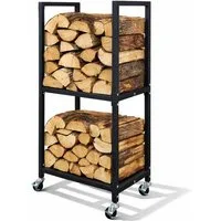 PROREGAL® Kaminholzregal PHOENIX mit Rollen & 2 Ebenen 82x44x28cm Metall Schwarz Holzständer, BxTxH:44x28x82 cm, Holzständer Holzhalter Kaminholzständer Brennholzregal