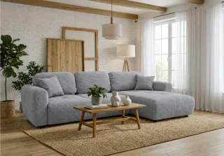 Ecksofa mit Schlaffunktion BRUSK MAX in Stoff Pop Grau Ottomane Rechts