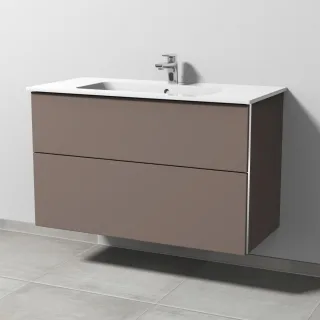 Sanipa 3way Waschtischunterbau zu Duravit ME by Starck Waschtisch mit 2 Auszügen, Taupe-Matt BP7261T