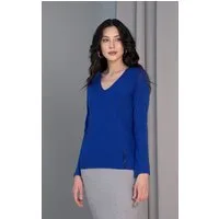 Passioni Strickpullover mit V-Ausschnitt und Strass Details an den Ärmeln und am Saum