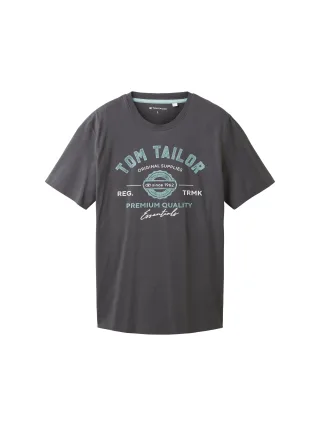 Tom Tailor - T-Shirt mit Logo-Print tarmac grey - Gr. - XL