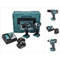 Makita Schlagbohrmaschine DLX 2131 TJ Akku Kombo Kit 18 V mit DHP 482 62 Nm + DTD 152 165 Nm +