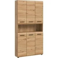 welltime Stauraumschrank FLORENZ, Höhe 185 cm, 4 oder 6 Türen, viel Stauraum (1-St., TOPSELLER) hochwertige MDF Front, Griff schwarz, Badschrank, Bad