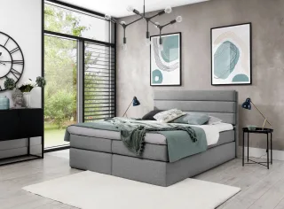 Boxspringbett Schlafzimmerbett Bett DAVINO DELUX Stoff Grau 140x200cm
