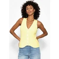 SASSYCLASSY Stricktop Strick-Top mit Knopfleiste für Damen Ärmelloses Top aus feiner Rippstruktur mit tiefem V-Ausschnitt