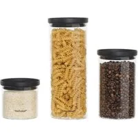Mulex Vorratsglas KALMAR Vorratsgläser-Set, Glas, (stapelbar, 6-tlg., mit luftdichtem Deckel), schwarz