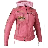 Alpha Speeds Lederjacke Damen Motorrad Leder Jacke Biker, Freizeit Highway Jacke Rosa aus weichem Lammleder, mit Protektoren & Kapuze