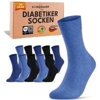 sockenkauf24 Diabetikersocken ohne Gummibund & ohne Naht aus Baumwolle (20-Paar) Diabetiker Socken mit Komfortbund ohne Gummi für Damen & Herren