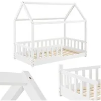 Juskys Kinderbett Marli, 80x160 cm, Hausoptik mit Dach, Holz, Rausfallschutz, 3 - 10 Jahren