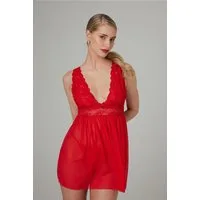 CHRISTINE LE DUC Negligé Babydoll + String Lieve - Rot