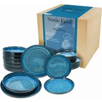 CreaTable Teller-Set Nordic Fjord (18-tlg), 6 Personen, Steinzeug, je 6 Speiseteller 26 cm, Suppenteller 22,5 cm, Dessertteller 19,5 cm