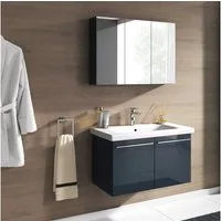 inter Badmöbel-Set Corsica 2 tlg. Hochglanz Spiegelschrank Waschbeckenschrank 80cm, (Komplett- Set. Badmöbelset, Waschbeckenunterschrank mit Keramik Waschbecken, + Spiegelschrank), Hochglanz