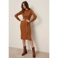 Tamaris Strickkleid mit Bindegürtel und Volumenärmeln aus weicher Viskosemischung