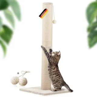 Rohrschneider ® Kratzbaum XL, extra dicke Kratzsäule Ø 12 cm, mit Spielzeug, Bodenplatte mit Cordbezug beige 45 cm, 45 cm, 1,07 m