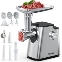 FIMEI Fleischwolf Elektrisch, mit 3 Lochscheiben, 2 Klingen, Wurstfüller & Kubbe-Kit, 500 W, 4-in-1 Fleischwolf, Rücklauffunktion, rutschfest für Hausgebrauch