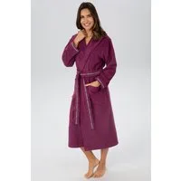 Bruno Banani Damenbademantel Danny, ideal für Sauna & Spa, Hotelbademantel, Morgenmantel, Langform, Walkfrottier, Kapuze, Gürtel, mit Logostreifen, aus 100% Baumwolle, XS-3XL