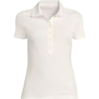 Feinripp-Poloshirt mit Lochmusterkragen, Damen,  Weiß, Baumwoll-Mischung, by Lands' End
