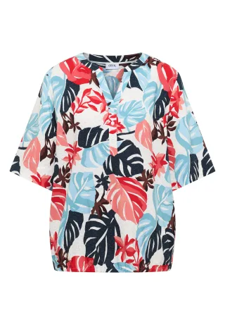 CECIL - Kurzarm Bluse mit Split Neck light alabaster white - Gr. - M
