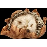 Figuren Shop GmbH Gartenfigur Igel Statue – Gartenfigur Tierdeko Winterschlaf Blatt Dekofigur 9 cm