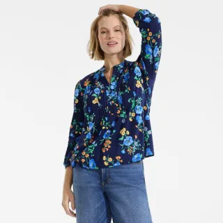 Baumwolle/Modal-Biesenshirt mit 3/4-Ärmeln, Damen,  Blau, Elasthan/Baumwoll-Mischung/Synthetic-blend, by Lands' End