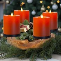 HOMECALL Dekoschale Adventskranz mit 4 Kerzenhaltern, Weihnachtsdeko (ca. Ø 20 cm, Natürlichen und Eleganz), aus nachhaltigem Teakholz