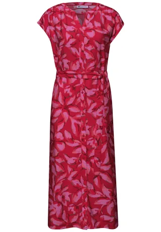 Street One - Midi-Kleid mit Split Neck und Print salsa red - Gr. - 38