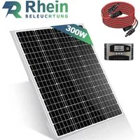 Rhein Beleuchtung Solarmodul 300W 12V Solaranlage Set – für Wohnmobil, Camping, Boot & Offgrid, 300 W, Monokristallin, (Set, 3-St., Inkl. 3 m MC4-Kabel, MC4-Stecker & Alurahmen – Plug & Play), Monokristallin mit MPPT Regler, IP65 wasserdicht & effizi