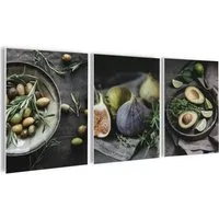 artissimo Mehrteilige Bilder Bilderset 3er-Set, Deko Küche, Küchendeko Wandbilder-Set, Bilder grau, modernes Küchenbild: vintage Soulfood