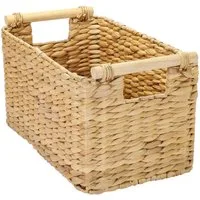 HMF Aufbewahrungskorb Aufbewahrungskorb mit Holzgriffen, Badezimmer Korb (1 St), aus Wasserhyazinthe Seegras handgefertigter Flechtkorb 37 x 22 x 20 cm