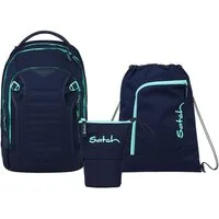 Satch Schulranzen Schulrucksack-Set MATCH PLUS Ocean Mint 3-teilig (3-teilig), Schulranzen, ergonomisch, 30 + 5 Liter, 4 Fächer