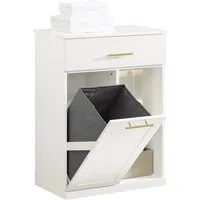 SoBuy Wäscheschrank BZR66 mit ausklappbarem Wäschesack Badschrank mit 2 Schubladen und 2 Fächern