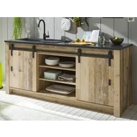 Furn.Design Spülenunterschrank Stove (Küchenschrank in Used Wood Vintage, 200 cm) für Spüle oder Ceranfeld