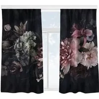 Bilderdepot24 Vorhang Gardine Natur Modern Blumen Nebel Schwarz Türvorhang Raumteiler (2 St), Multifunktionsband, blickdicht, Samt, Schiebegardinen Küche Schlafzimmer Wohnzimmer Schiebevorhang