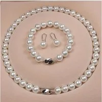 ROUGEMONT Perlenketten-Set Damen Perlenkette Halskette +Ohrringe + Armband 925 Sterling Silber
