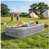 Outsunny Luftmatratze mit Integrierter elektrischer Pumpe in 3 Minuten, Beflockte Oberfläche, (Selbstaufblasend Luftbett, 5-St., Gästebett), für Camping Zuhause 190x97x39cm