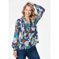 GOLDNER Schlupfbluse Florale Viskosebluse mit Stehkragen Blusenshirt mit Smok-Details und Langarm