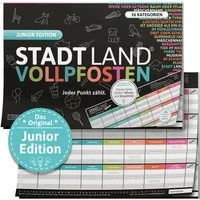 Denkriesen Spiel Stadt Land Vollpfosten, Junior Edition A4 Block, Familienspiel, Made in Germany