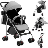 JEOBEST Kinder-Buggy Baby Kinderwagen, 0–3 Jahre, 3 Liegepositionen, flache Liegeposition, Klein Zusammenklappbar, Tasche im Verdeck, XL Korb