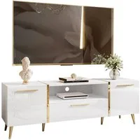 Lookway Lowboard ONYX TV-Schrank auf goldenen Beinen Hochglanz 158 cm Griffe