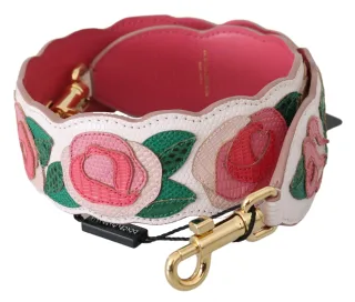 Dolce & Gabbana Pink Roses Ledertasche Zubehör Schultergurt