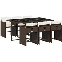 vidaXL Garten-Essgruppe 7-tlg. Garten-Essgruppe mit Kissen Braun Poly Rattan, (6-tlg)