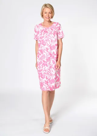 CLARINA - Kleid, 1/2-Arm, Alloverprint pink combo leaves - Gr. - 42
