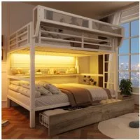 REDOM Etagenbett mit LED-Licht und Stauraum, Metallbett mit Schubladen & Regal (mit Aufbewahrungskorb, Kinderbett Metallbett, Jugendbett 140x200 cm), ohne Matratze