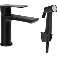 Aqualine Waschtischarmatur Waschbecken-Armatur mit Bidet-Handbrause, Schwarz Aqualine-SK401B