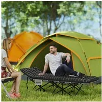 Outsunny Feldbett Klappbares Campingbett für Erwachsene (mit dicker und weicher Matratze zum Schlafen, 1-St., mit rutschfesten Füßen) Seitentasche und Tragetasche, Schwarz